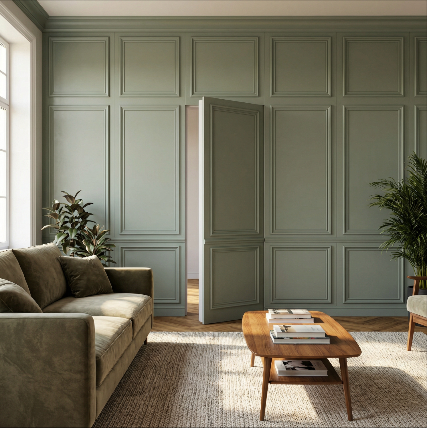 Concealed door integrated into wall paneling